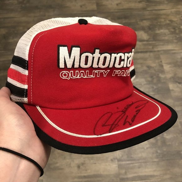 Vintage 1980's Ford Motorcraft 3 Three‎ Stripe Snapback Trucker Hat Bill Elliott